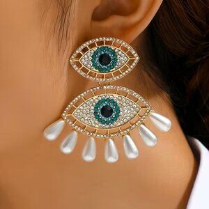Evil Eye Earrings Rhinestone and Pearls Z324